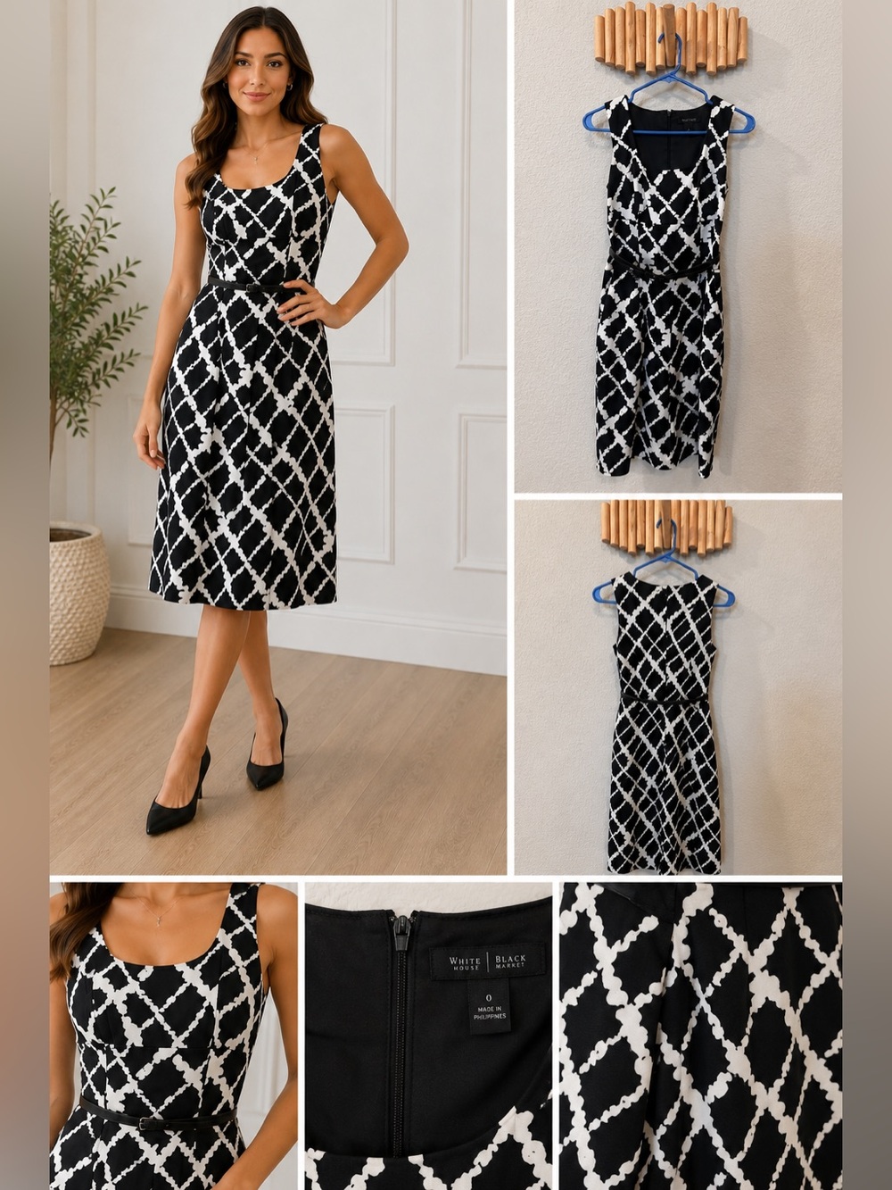 White House Black Market Black & White Printed Dress – Size 0